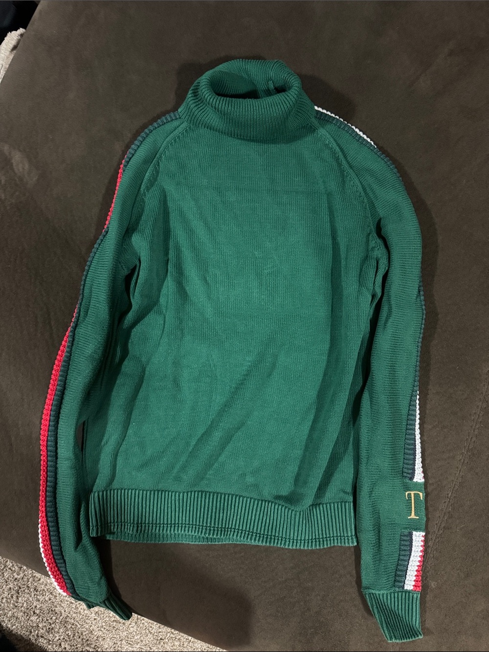 Tommy Hilfiger Green Turtleneck Sweater with Side Stripe Detail